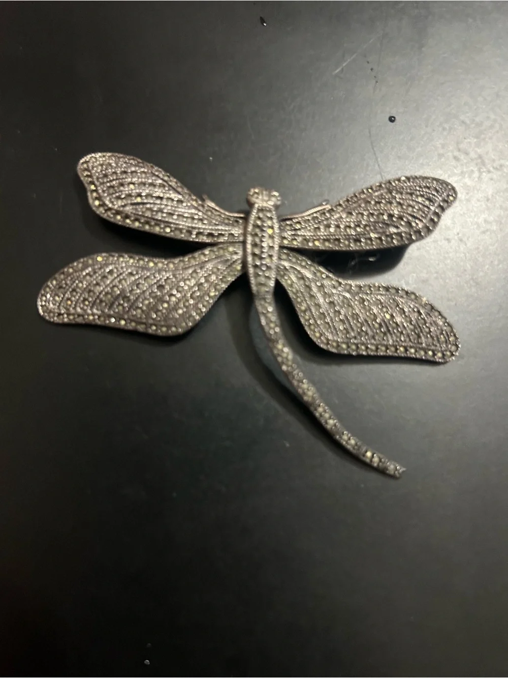 Crystal Dragonfly Brooch Pin - Silver Tone